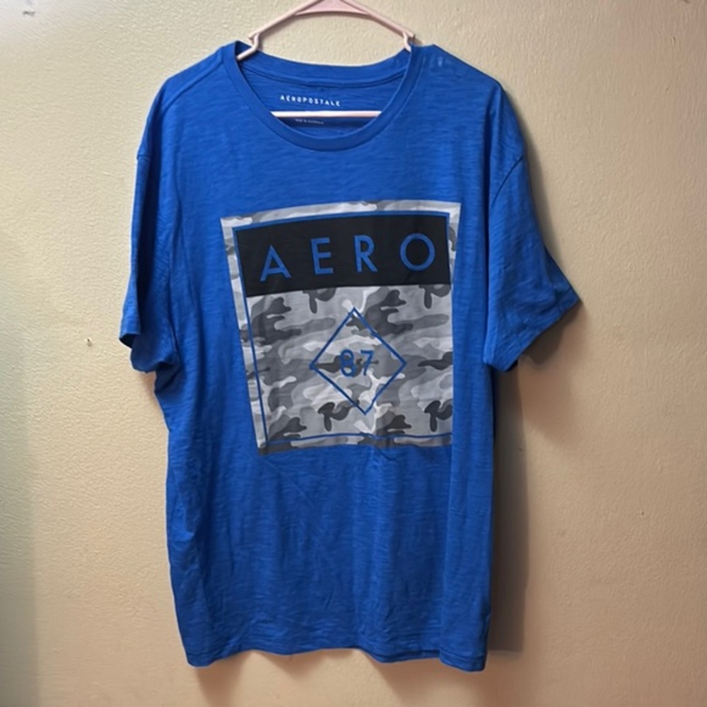 Aeropostale Blue with Gray Camo Graphic T-Shirt, AERO Men's XL Shirt EUC